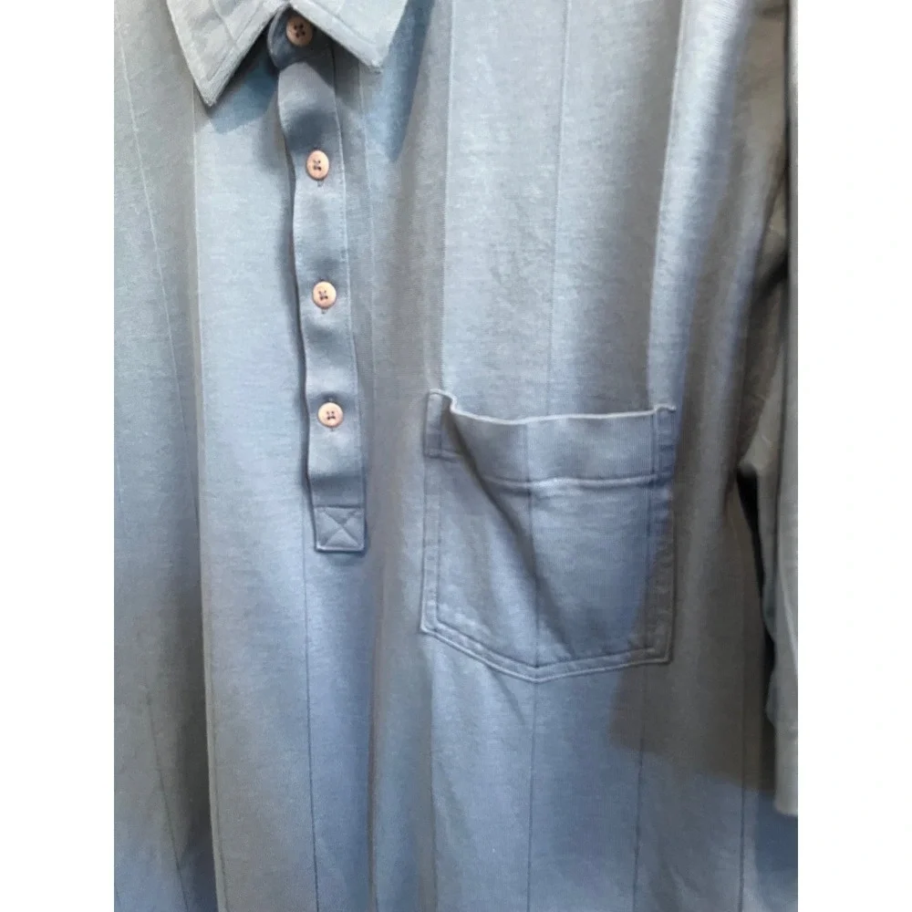 Cotton Mist Polo Shirt Mens Medium Blue Short Sleeve Vertical Stripe Pocket